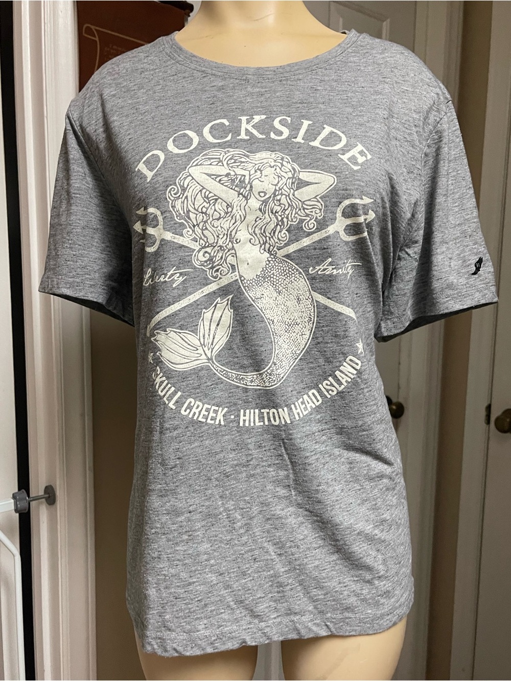 League Gray Tee with White Mermaid Graphic